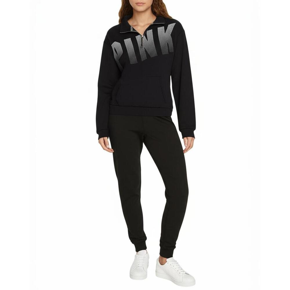 PINK Victoria Secret Fleece Half-Zip Sweatshirt Womens Black Cozy Activewear